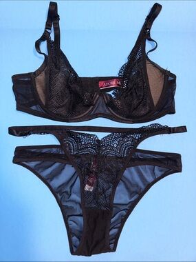 Adore Me Black Lace Underwire Bra & Panty Set
